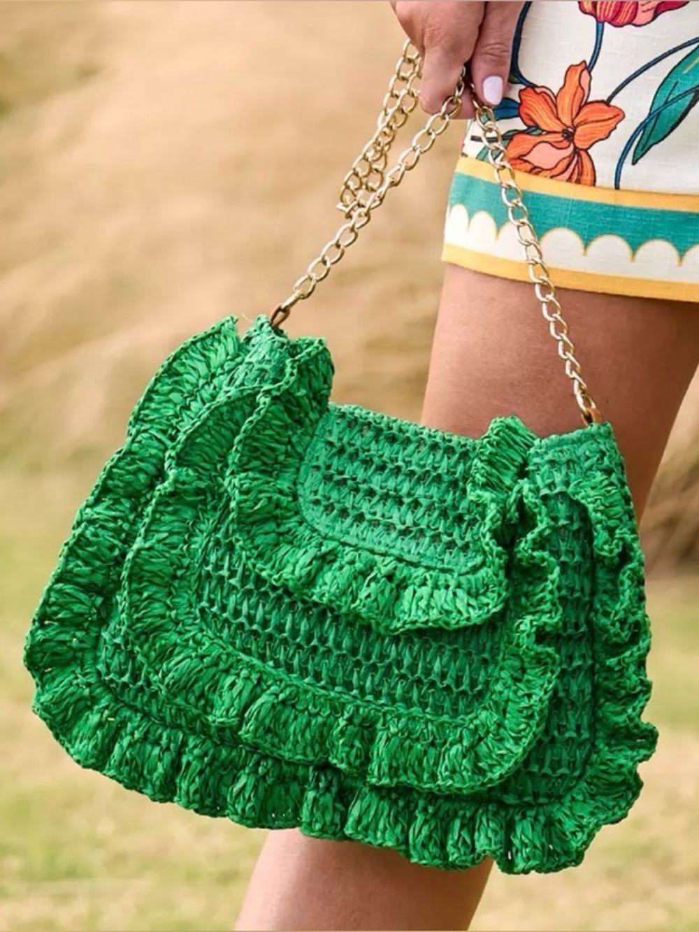 NWT Boston Proper Raffia Ruffle Detail Purse